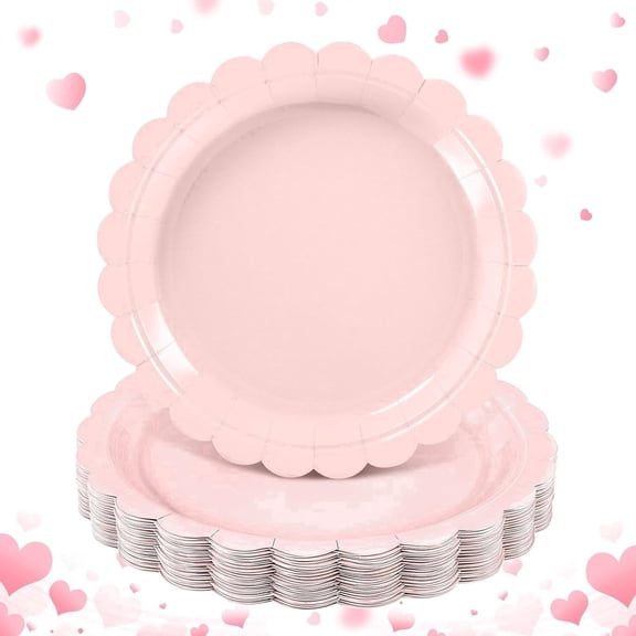 Jaikg Paper Party Plates Pink Scalloped Valentines 35 Count 9 Inch