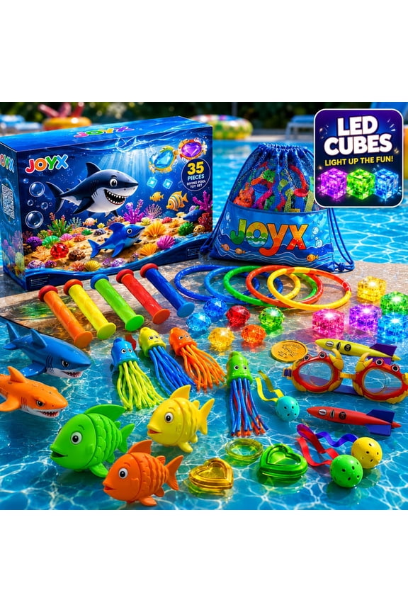 35 Pcs Glow Pool Diving Toys w/ LED Cubes & Goggles – Fun Summer Swim Learning for Kids