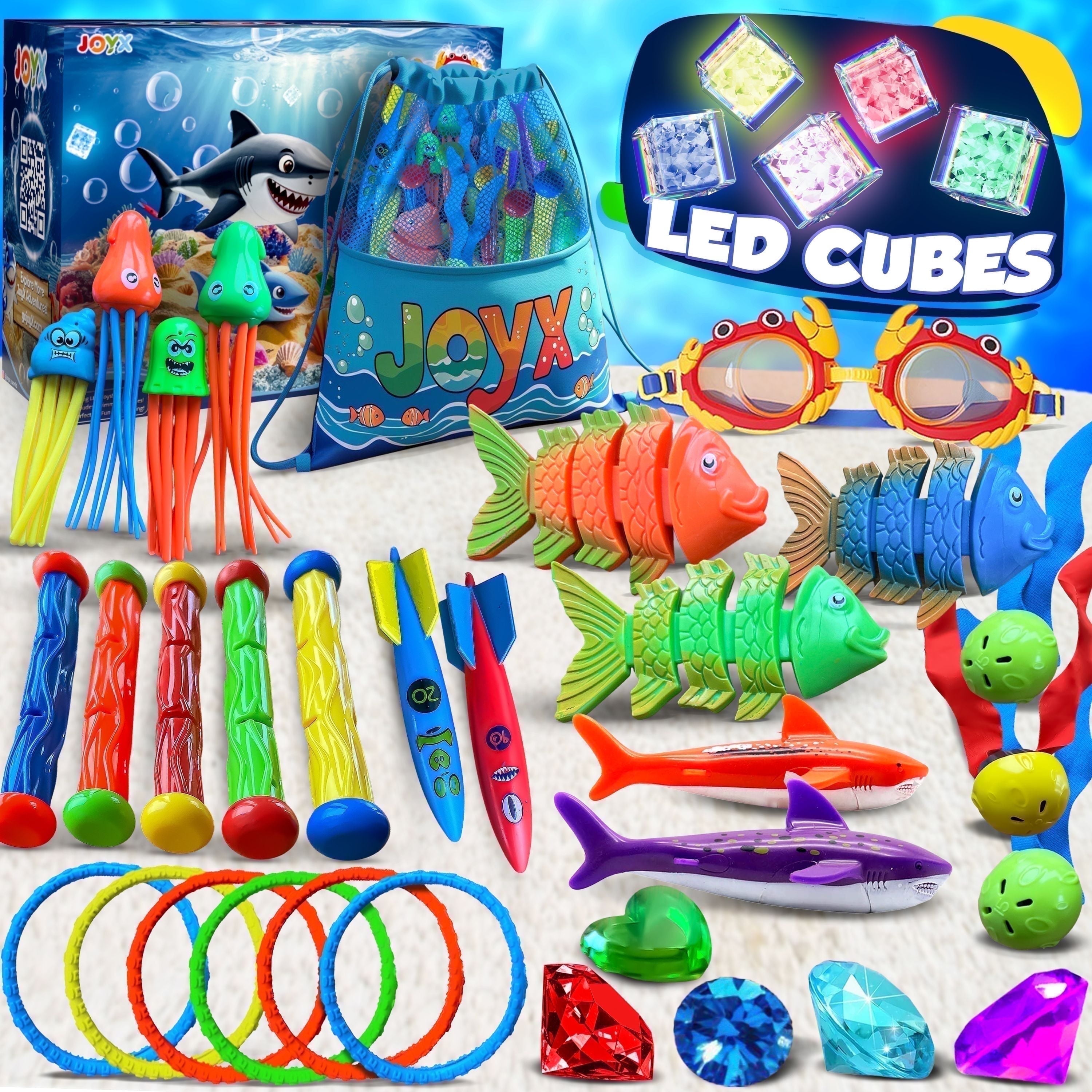 35 Pcs Pool Diving Toys Set with LED Light Cubes & Goggles  Fun Summer Swim Learning for Kids