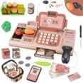 thumbnail image 1 of 35 Pcs Toy Cash Registers for Kids, Pretend Play Cash Register with Scanner, Sound, Play Food, Credit Card, Count Learning Toys, Grocery Store Play Toys for Boys & Girls, Pink, 1 of 8