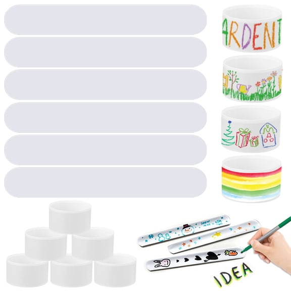 35 Pcs White Blank Slap Bracelets, Decorative Party Bands for DIY Crafts