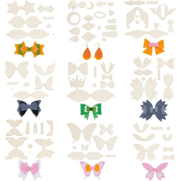 35 Pcs Wooden Hair Bow Templates Bow Tie Die Cut Bow Silhouette Template Teardrop Tapered Pendants Model Unfinished Wood for Bow Hairpin, Earrings and DIY Craft Making