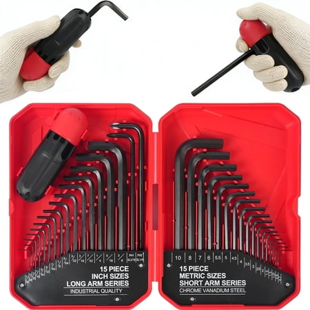35-Piece Allen Wrench Sets Metric and Standard Hex Key Set, Allen Key Set, MM(0.7mm-10mm) SAE(0.028"-3/8), Chrome Vanadium Steel