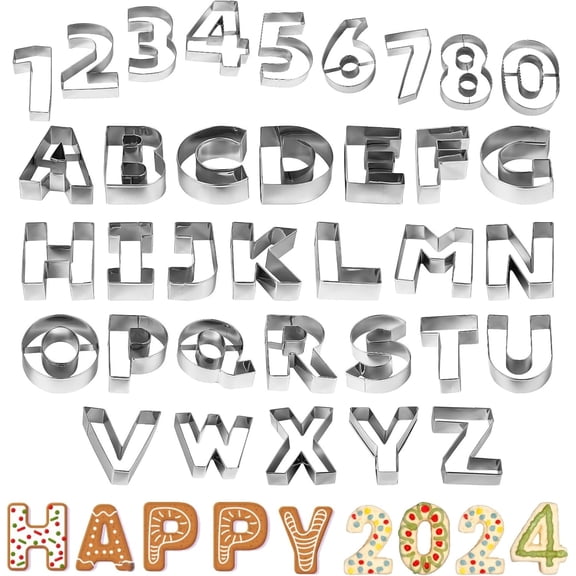 35-Piece Alphabet & Number Cookie Cutter Set, Stainless Steel Letter and Number Biscuit Molds for Fun & Personalized Baking