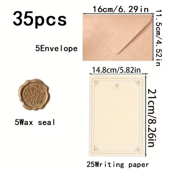35-Piece Elegant Tree Texture Letter Paper Set with Envelopes and Wax Seals for Weddings, Parties, and Love Letters