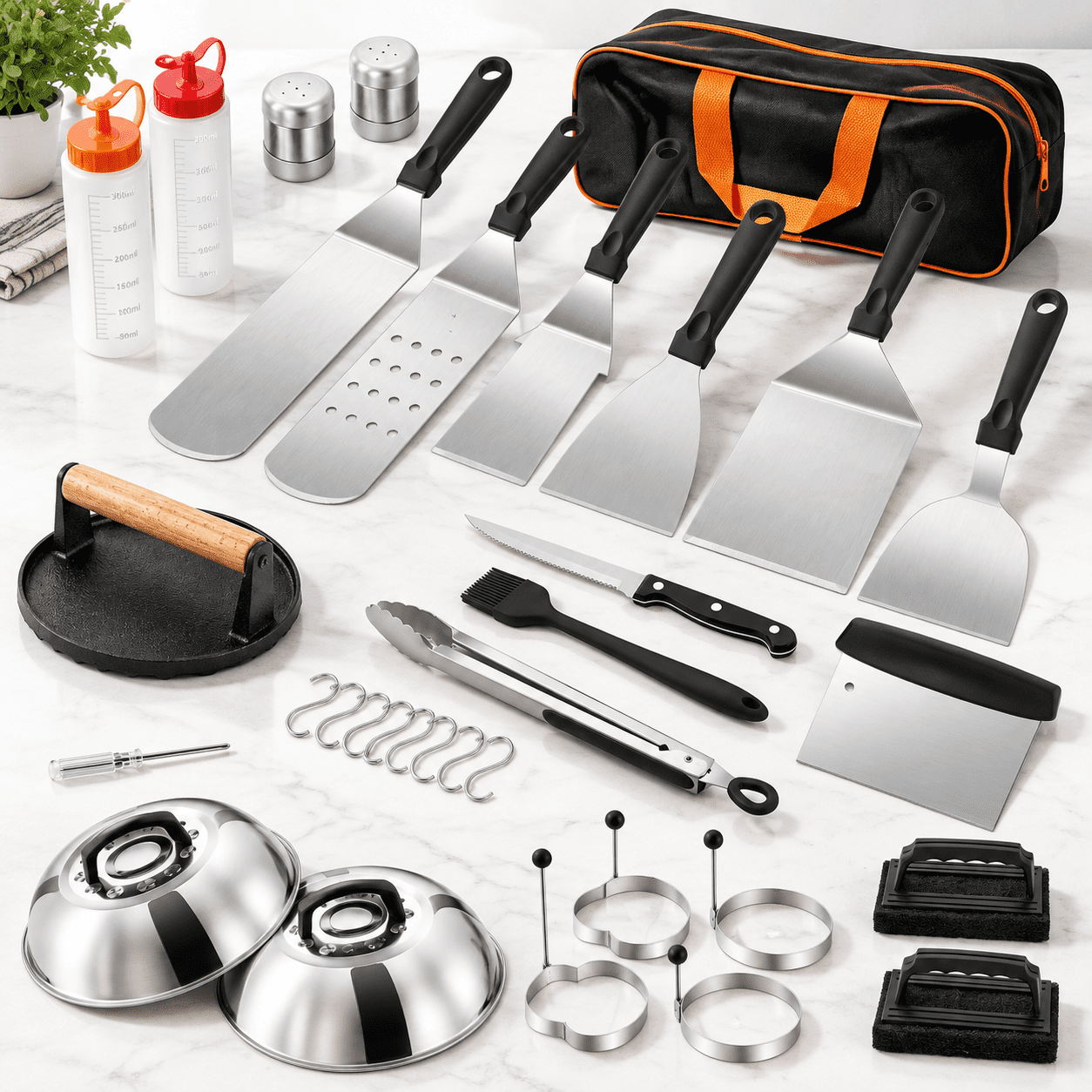 35-Piece Flat Top Grill Tool Set with Spatulas, Burger Press, Melting ...