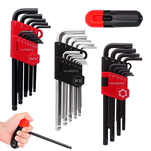 35-Piece Hex Key Allen Wrench Set Inch/Metric/Torx Ball End with T-Handle
