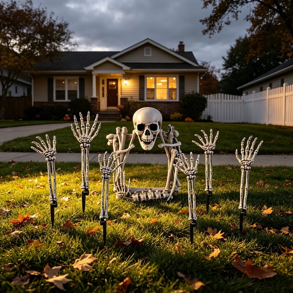 Whole Save Direct 41-Piece Halloween Skeleton Bones and Skull Set, 35 Bones Bag and 6 Pack Posable Skeleton Hands with Stakes for Graveyard Yard