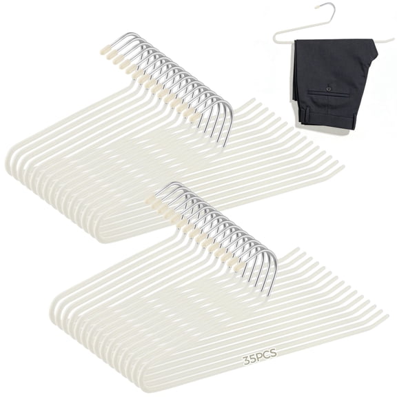 35-Piece Pants Hanger Set, Space-Saving Open-Ended Design with Reinforced Manganese Steel Core, Strong Load-Bearing & Non-Slip for Closet Organization, Cream White