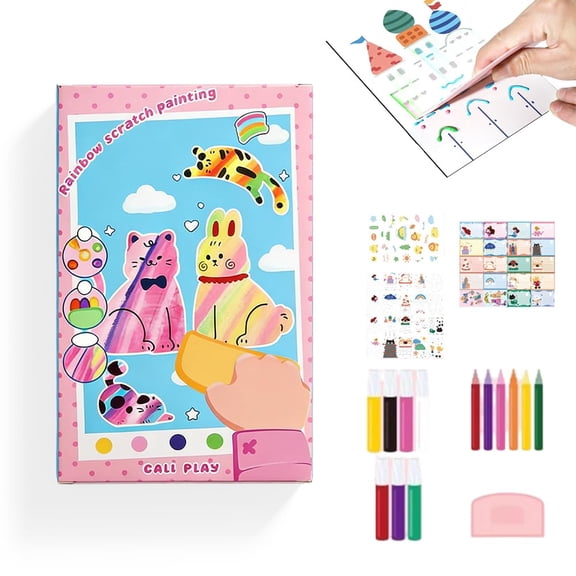 35-Piece Set Rainbow Squeeze Art Kit,Magic Rainbow Scratch Art Kit,Creative Scratchboard Painting DIY Postcards,Suitable As Birthday Party Favors or Novelty Gifts.