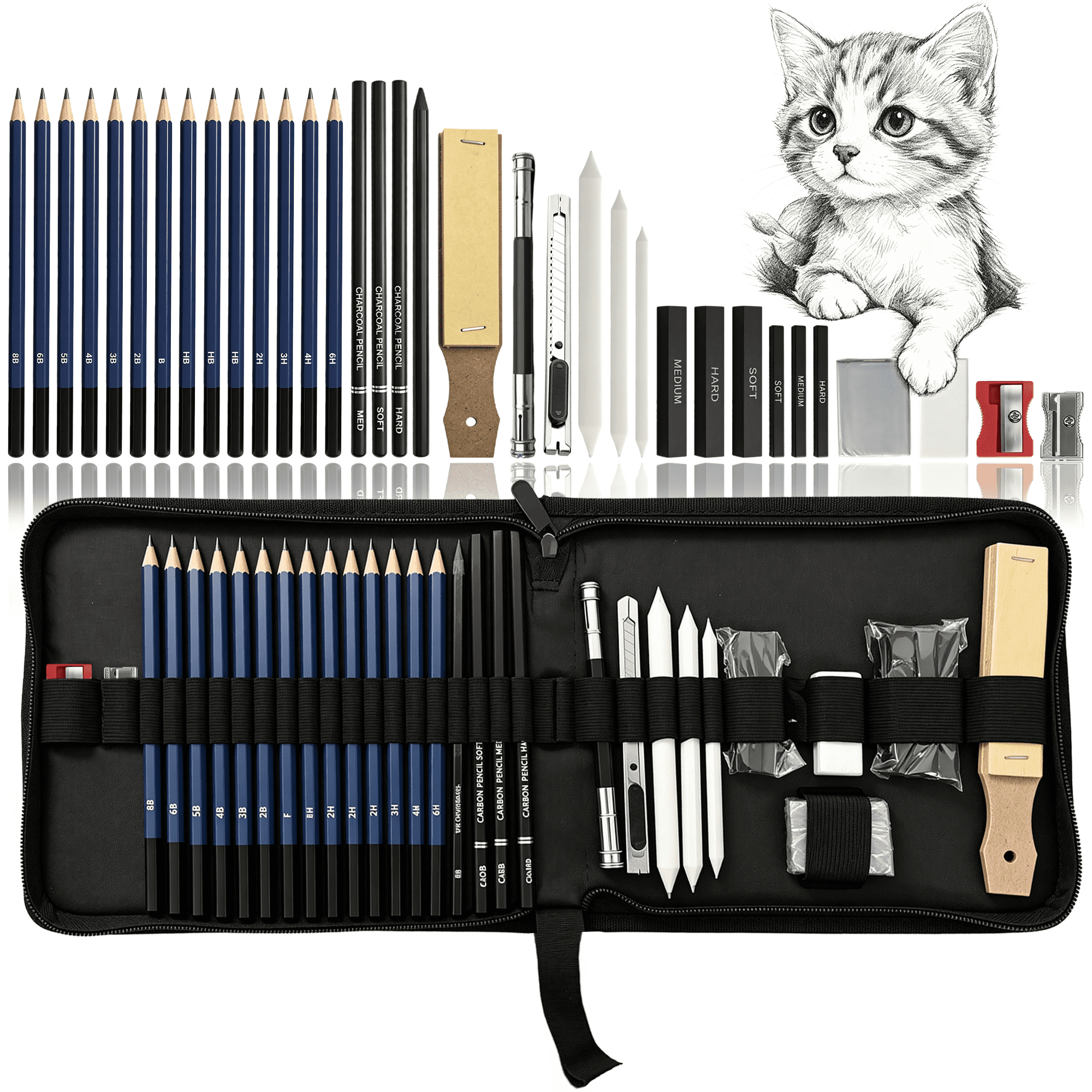 35 Piece Sketching and Drawing Pencils Set, Professional Sketch Kit with Sketch Book, Graphite & Charcoal Pencils, Zipper Carry Case for Beginners, Teens and Adults
