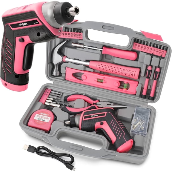 35-Piece Tool Kit with 3.6V USB Small Electric Screwdriver Set, Pink Drill Set for Women, Home