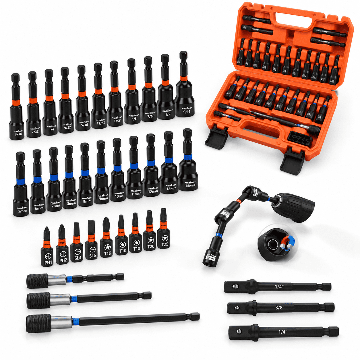 Rotating Nut Driver 35-Piece Upgraded Version Cr-v Steel Nut Driver Set with SAE & Metric ...