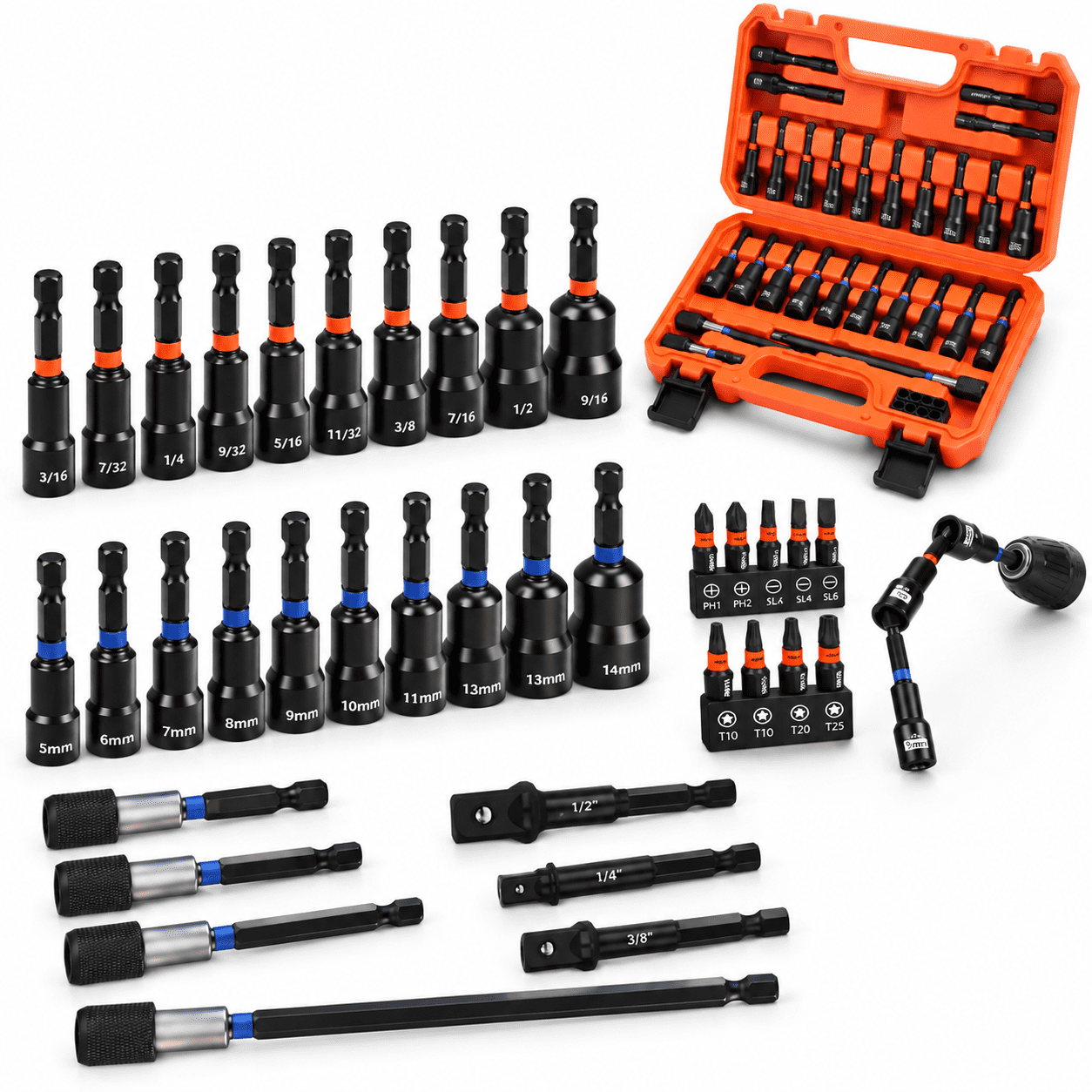 Rotating Nut Driver 35-Piece Upgraded Version Cr-v Steel Nut Driver Set with SAE & Metric ...