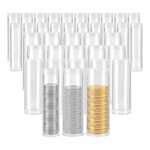 35 Pieces Coin Tubes Assorted Sizes Storage Clear Plastic