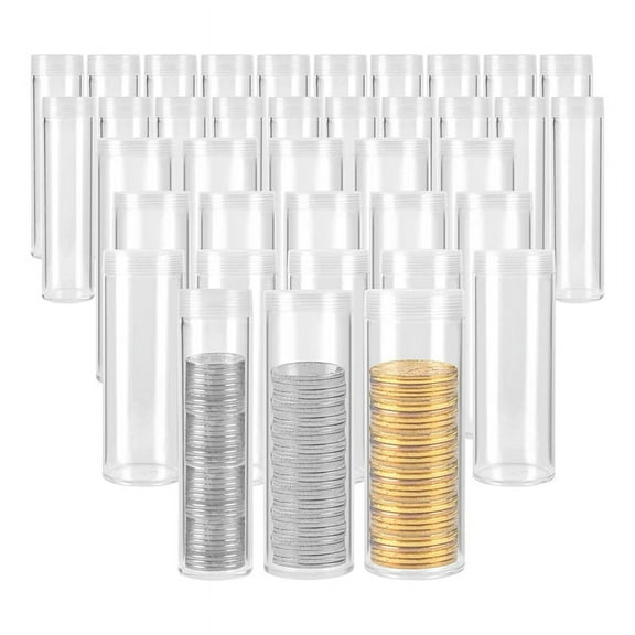 35 Pieces Coin Tubes Assorted Sizes Storage Clear Plastic