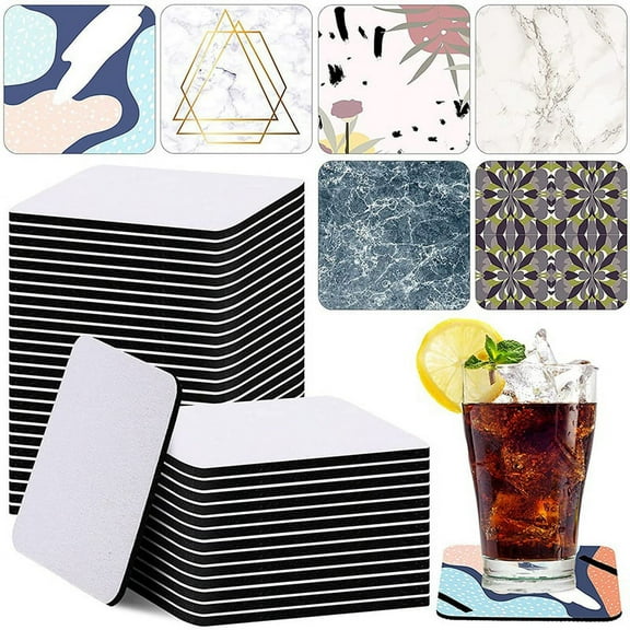 35 Pieces Square Sublimation Coaster Sublimation Blank Cup Mat Blank Rubber Coasters for DIY Home black & white neoprene