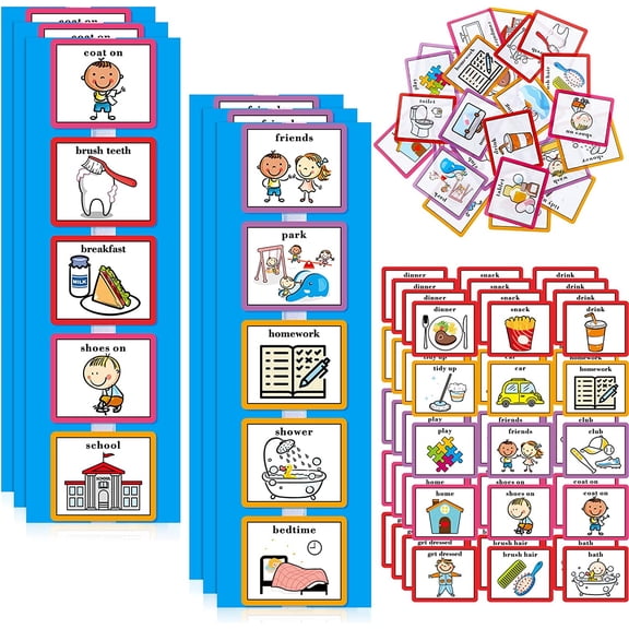 35 Pieces Visual Schedule Cards Routine Cards Home Chore Chart Routine Autism Learning Materials with 35 Pieces Hook and Loop Dots(Cute Style,Blue)