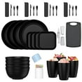 thumbnail image 1 of GPED 35 Pieces Wheat Straw Dinnerware Sets for 4, Plates and Bowls Sets With Cutting Board and Fruit knife, Outdoor Camping Dishes Sets, Microwave & Dishwasher Safe, Lightweight & Unbreakable, Black, 1 of 7
