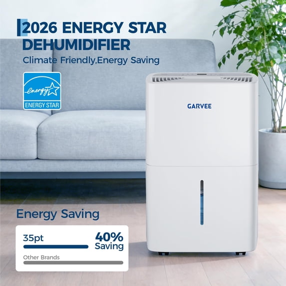 35 Pint Dehumidifier for Home - Covers up to 4,500 Sq Ft - Reusable Air Filter - Compact Humidity Removal for Basement, Bathroom, Large Rooms