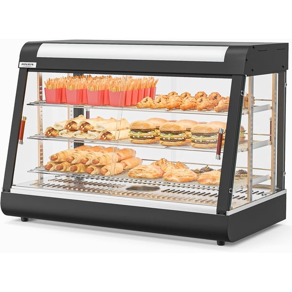 35" Pizza Warmer Food Warmer Display, 3-Tier Electric Food Warmer Commercial Countertop w/LED Lighting Adjustable Removable Shelves Glass Door, Pretzel Warmer for Buffet Restaurant 1500W
