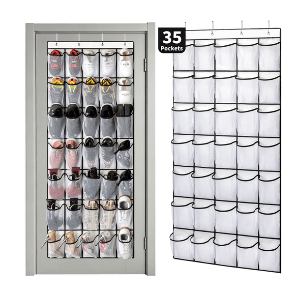 KEEPJOY Over the Door Shoe Organizer, 35 Large Pockets Hanging Shoe Storage, White