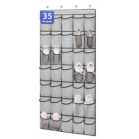 Aovky 35 Pockets Over The Door Shoe Organizer, Hanging Shoe Rack for Door Large Mesh Closet Shoe Holder