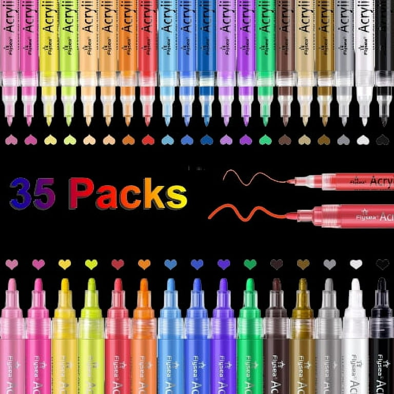35 Premium Acrylic Paint Marker Pens Double Pack of Both Extra Fine and  Medium Tip for Rock Painting Mug Ceramic Glass Wood Fabric Painting Canvas  Metal Water Based Quick Dry Non Toxic