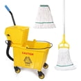 thumbnail image 1 of 35-Qt Commercial Mop Bucket with Side Press Wringer Floor Cleaning Rectangular Mop Bucket on Wheels, Yellow, Including Mop and Mop Head Replacement, 1 of 7