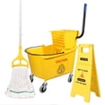 thumbnail image 1 of 35 Qt. Side-Press Mop Bucket and Wringer Combo on Wheels, Yellow, for Floor Cleaning/Wet Mopping ,including One Commercial Mop and Wet Floor Caution Sign (24inch), 1 of 6