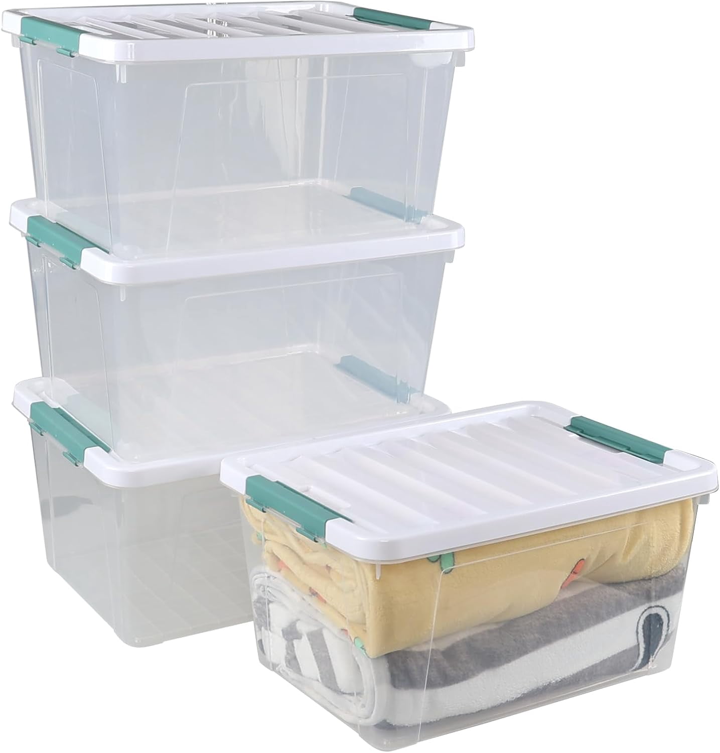 35 Quart 4 Packs Storage Bins with Lids, Stackable Storage Containers ...