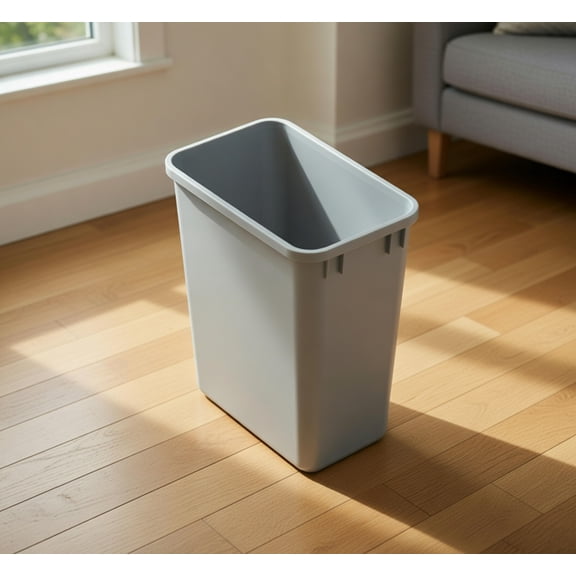 35 Quart / 8.75 Gallon Rectangular Slim Plastic Trash Can - Gray Open Top Waste Bin for Kitchen, Home, Office & Outdoor Use