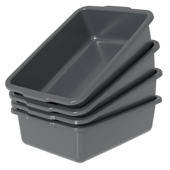 35 Quart Bus Tubs, Plastic Bus Box Dish Pan Basin, Gray, 4 Packs