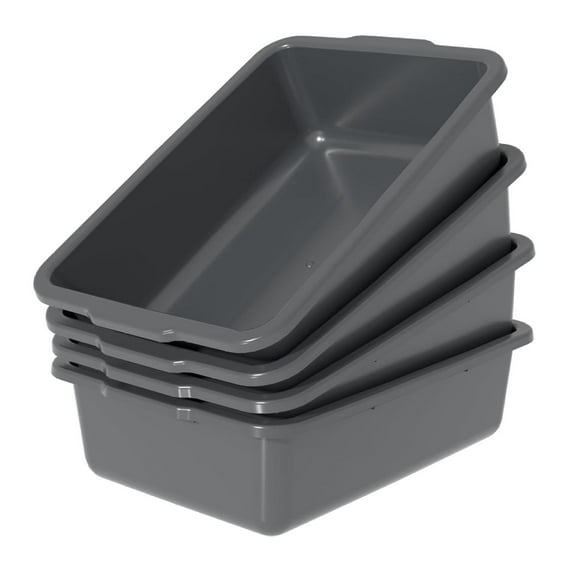 35 Quart Bus Tubs, Plastic Bus Box Dish Pan Basin, Gray, 4 Packs