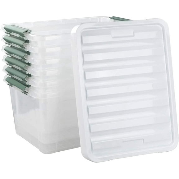 35 Quart Clear Plastic Storage Box, Large Latching Storage Bin, 6 Packs