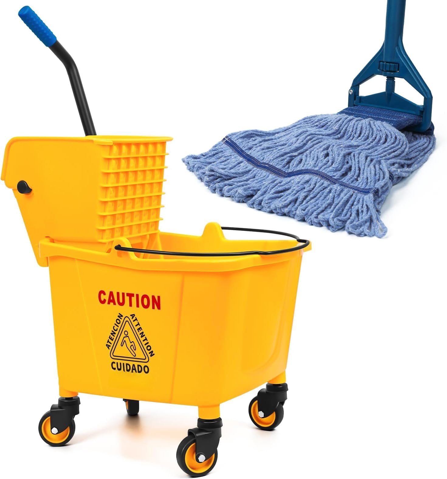 35 Quart Commercial Mop Bucket with Side Press Wringer Wheels and 1 ...