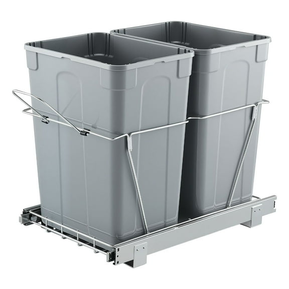 35 Quart Double Pullout Trash Can Under Sink Heavy Duty Metal Sliding System Kitchen Cabinet Waste Recycling Bin