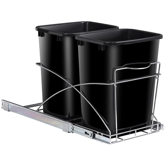 35 Quart Sliding Pull Out Trash Can Double Waste Container Recycling Bins Under Cabinet for Kitchen, Black
