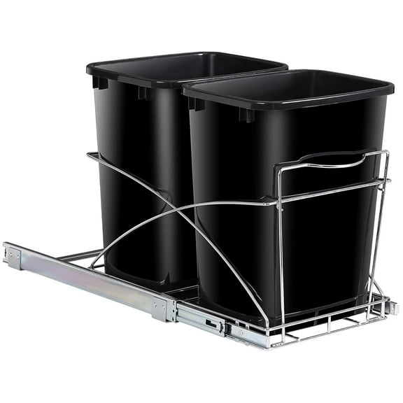 35 Quart Sliding Pull Out Trash Can Double Waste Container Recycling Bins Under Cabinet for Kitchen, Black