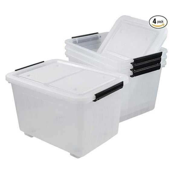 35 Quart Storage Bins with Latching Lids, 4 Pack - Plastic Storage Containers with Wheels, Stackable Organizer Boxes for Home, Dorm, Car, Toys, Books, Clothes