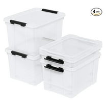 35 Quart Storage Bins with Latching Lids & Wheels, 4 Pack - Clear Plastic Containers for Organization, Home & Camping - Black