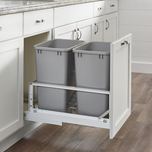 35 Quart Trash Bin Recycle Waste Garbage Container for Kitchen Cabinet Pullouts, Silver, 2 Pack
