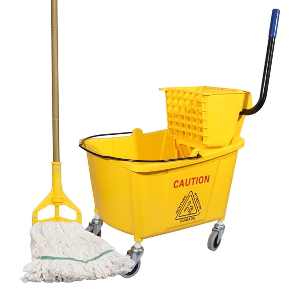 35 Quart Yellow Side-press Wringer Mop Bucket for Commercial Floor Cleaning