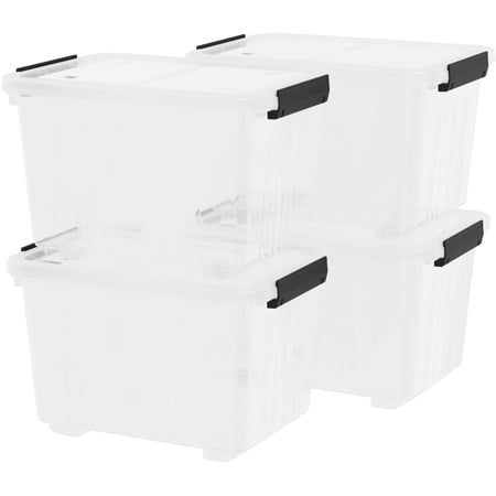 35 Quarts Plastic Boxes with Lids and Wheels, Clear Storage Bin Totes Set of 4