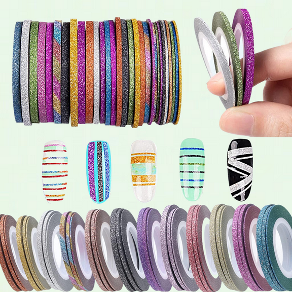 35 Rolls of Matte and 11 Rolls of Glitter Nail Art Striping Tape, Non-toxic Silver Nail Striping Tape, Colorful Decorative Tape for Nail Art Designs