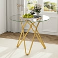 thumbnail image 1 of 35" Round Dining Table for 4, Tempered Glass Kitchen Table, Paproos Circle Dining Room Table, Dinner Table with Metal Legs for Kitchen, Dining Living Room, Transparent & Gold(Only Table), 1 of 7