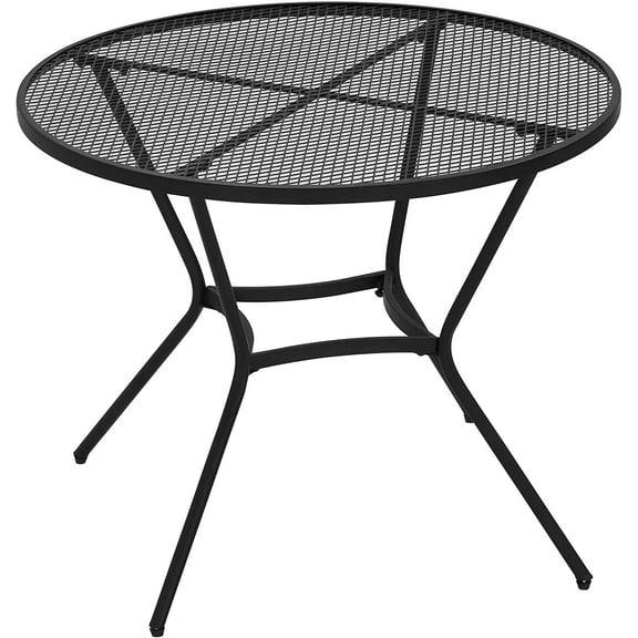 35" Round Outdoor Patio Bistro Dining Table, French Cafe Style, Conversation Space, Fast Drying Metal Mesh Tabletop for Garden, Backyard, Poolside, Black