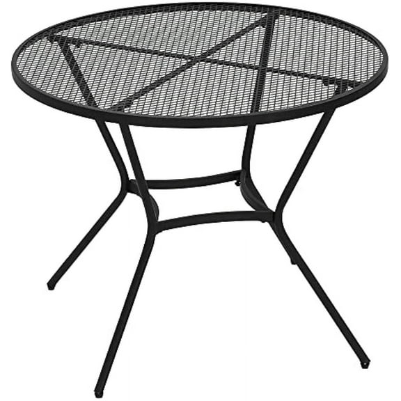 35" Round Outdoor Patio Bistro Dining Table, French Cafe Style, Conversation Space, Fast Drying Metal Mesh Tabletop for Garden, Backyard, Poolside, Black
