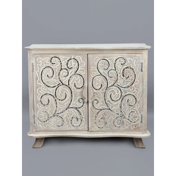 36" Rustic Accent Wooden Cabinet with Two Floral Pattern Drawer | Handmade Art