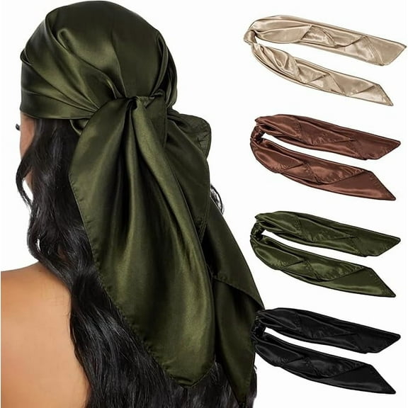35'' Satin Head Scarf for Women, 4PCS Large Square Hair Scarf Silk Bandana Scarf for Hair Wrapping at Night